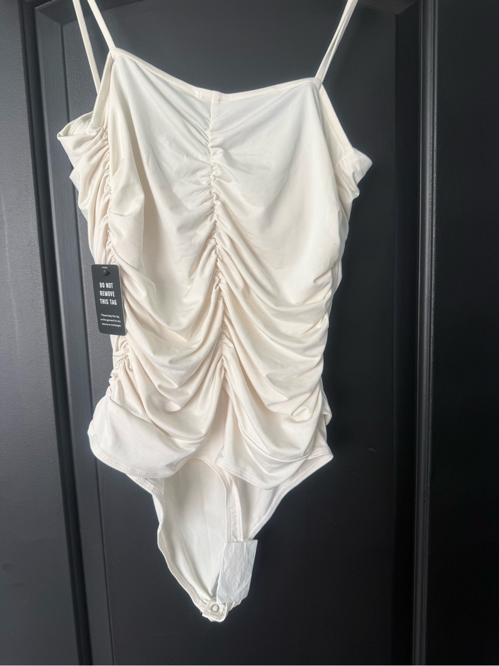 Express Cream Ruched Cami Bodysuit - Picture 2 of 3
